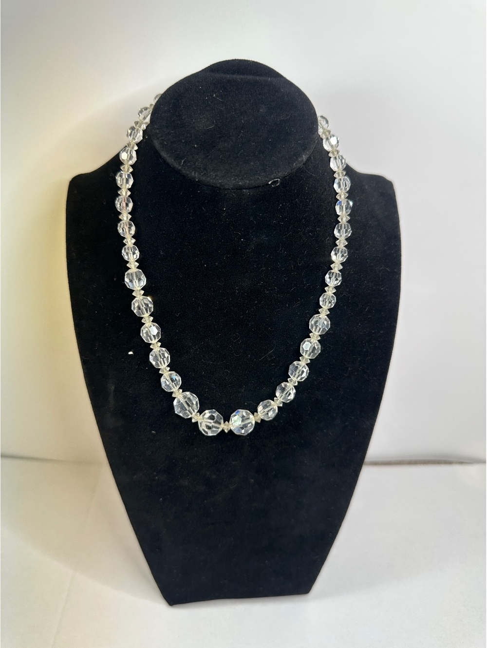 Marvella Vintage Graduated Faceted Crystal Bead Choker Necklace 16”